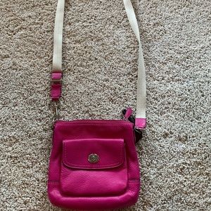 Coach hot pink purse with tan strap